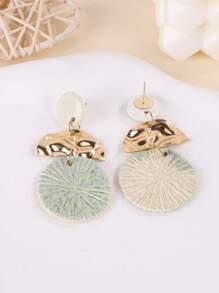 1 对手工制作的陶瓷条纹圆形吊坠耳环，独特，适合度假、派对和日常佩戴