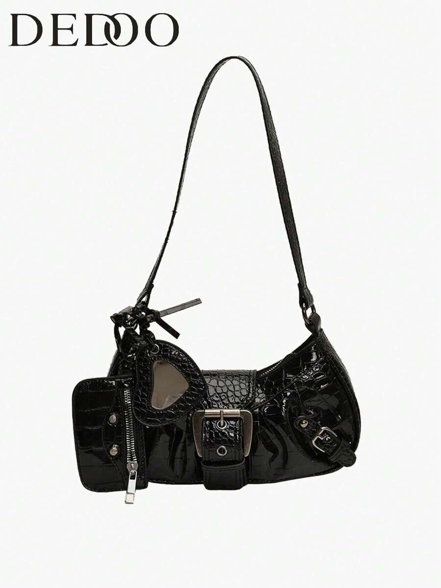 Dedoo 2024年热门美亚德风格复古热辣女孩Y2K豹纹单肩包圣诞礼物 - 黑色 - 查看 1