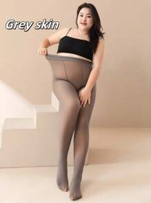 1 pieza Medias negras unicolor para mujer, sexy y transparentes, talla grande, elásticas, con forro térmico, calzoncillos de calentamiento para otoño/invierno (apto para 0-15°C)