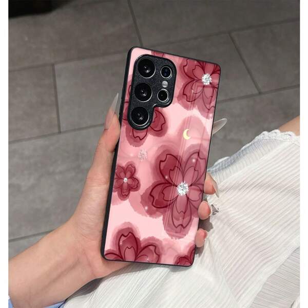 1 Stück Handyhülle kompatibel mit iPhone16 Pro/iPhone16 Pro Max/Galaxy A03s/Galaxy A05 mit rosa Kirschblüten- und Mond-Design, perfektes Geschenk für die Freundin