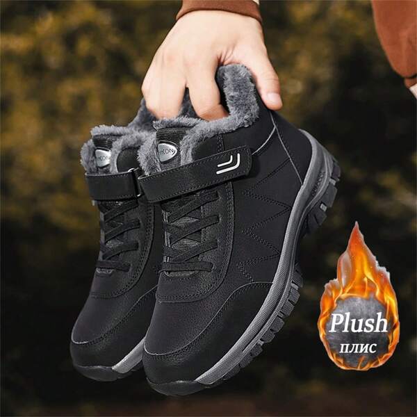 Herbst/Winter Neue Hochwertige Dicksohlige Ultraleichte Warme Herren Outdoor Schneestiefel, PU Herren Stiefel in Große Größen (Größe 35-46), Outdoor Wanderschuhe, Bequeme Freizeitschuhe, Wanderstiefel, Outdoor Sport Kletterboots, Trekkingschuhe, Outdoor Geländelaufschuhe, Kletterboots, Wildnis Erkundung Campingschuhe, Thermisch gefütterte verdickte rutschfeste verschleißfeste schwarze Wanderstiefel, Graue Schneestiefel