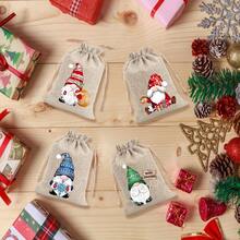 12 conjuntos de sacolas de linho para presente de Natal, sacolas com cordão de Papai Noel, adequadas para guardar presentes e joias para festas de fim de ano, adequadas para artigos de festa de Natal e Ano Novo, sacolas de linho com estampas aleatórias, adequadas para joias, doces e itens pequenos - Sacolas de armazenamento de juta faça você mesmo para festas de fim de ano e celebrações de Natal - Multicolorido - Ver 6