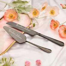 Custom Engraved Wedding Cake Cutting Set - Personalized Stainless Steel Cake Server & Knife With Names/Dates, Elegant Bridal Shower Gift, Anniversary Keepsake, Bride & Groom Wedding Gift (Free Shipping) - Multicolor - View 5