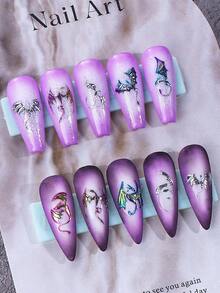 2片装5D立体浮雕闪亮龙形美甲贴纸，Y2K哥特风彩色金属光泽西部龙形美甲贴花，3D立体浮雕自粘美甲装饰，沙龙DIY美甲用品 - 彩色 - 查看 2