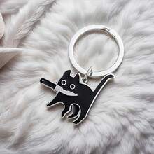 Elegant Cat Keychain Gift For Women - Adorable Black Cat Keyring, Purr-Fect Present For Cats Lovers, Unique & Funny Kitty Accessories - 黑色 - 查看 8