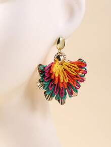 1 Pair Handmade Colorful Contrast Effect Phoenix Tail Flower Pendant Earrings, Unique Design, Suitable For Vacation, Party And Daily Wear - Multicolor - View 6