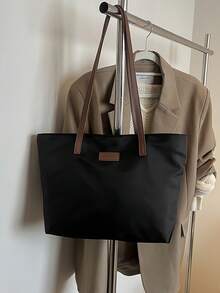 女士笔记本电脑商务办公包，电脑单肩包女士手提包休闲包，大容量拉链钱包托特包女士单肩斜挎包购物旅行工作包，纯色简约大容量单肩托特包，字母图案装饰设计托特包，女生包包，商务通勤包，尼龙防水包，适合购物、上班通勤、节日、聚会和外出游玩。 - 黑色 - 查看 8