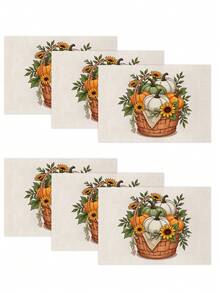 4 piezas/6 piezas/60 piezas Manteles decorativos de otoño, calabaza, girasol, hoja, coche, lazo, manteles de lino con letras, manteles resistentes a la suciedad, adecuados para el hogar, restaurante, decoración de mesa de comedor, artículos para el hogar - Multicolor - Ver 13