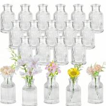Madebyblanc 1 pièce ou 3 pièces/set Vases en verre, vases petits lâches, mini vases nervurés, vases décoratifs centraux, vases transparents rétro pour décoration de table, mariage, fête, réception, décoration de la maison