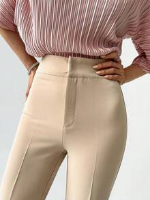 Quần ống loe co giãn màu trơn giản dị dành cho nữ, mặc hàng ngày, đi làm và hẹn hò, mùa thu - Màu Khaki - Xem 4