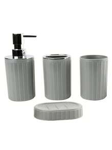 6er Badezimmer Accessoires Set, Kunststoff & Bambus Bad Ensemble Kit mit Seifenspender, Zahnputzbecher, Zahnbürstenhalter, Seifenschale, Toilette-Bürste & Halterung, Mülleimer, Geschenkset für Geburtstag, Feiertage, Einweihung, Weihnachten, in den Farben Schwarz, Weiß und Grau erhältlich