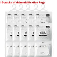 10PCS Suspended Moisture Absorbing Bag, Moisture Absorbing And Mold Proof Dehumidification Bag, 10PCS/35.27 Oz Desiccant, Mold Proof Suitable For Cabinets And Wardrobes - Reusable Dehumidification Bag Suitable For Dormitory Dehumidification, Daily Necessities - White - View 2