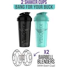 2 Pack 28oz Fitness Shaker Bottles With Stainless Steel Whisk Balls, Leakproof Protein Mixer Cup For Gym Workout School Travel, Includes Cleaning Brush & Wide Mouth Design For Easy Mixing - 21) 黑色/綠松石色 - 查看 2