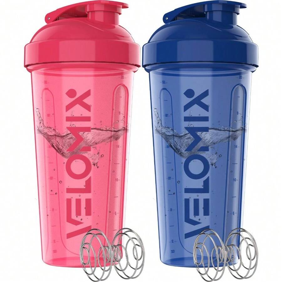 2 Pack 28oz Fitness Shaker Bottles With Stainless Steel Whisk Balls, Leakproof Protein Mixer Cup For Gym Workout School Travel, Includes Cleaning Brush & Wide Mouth Design For Easy Mixing - 粉紅色/藍色 - 查看 1