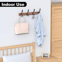 SDFGSDF 17 Inch Walnut Wood Wall Mounted Coat Rack With 4 Black Hooks, Adhesive Mounted Entryway Hooks, Modern Natural Wooden Pegs For Hanging Coat Clothes Hat Bag Purse Key And Towel - Coat Rack with 4 Double Hooks - 查看 3