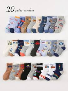 20/10/5 双儿童男童袜子，卡通汽车装饰，柔软舒适透气休闲运动短袜，适合日常生活、节日、旅行、返校、运动、课堂、新学期、学生，颜色和款式随机 - 彩色 - 查看 6