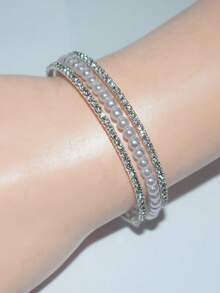 1 件时尚爪形水钻和人造珍珠手链，适合日常佩戴