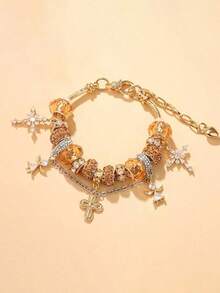 1 件潘家峰风格手链，金色花朵串珠可调节手链，独特优雅的珠宝配饰 - 彩色 - 查看 2