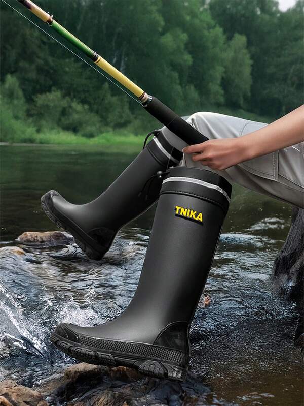 Novas botas de chuva masculinas de cano alto, estilo alemão, botas de borracha antiderrapantes com sola grossa para trabalho na cozinha, lavagem de carros ao ar livre, camping, pesca, calçados impermeáveis, botas de chuva domésticas de TPR (borracha termoplástica) para praia ao ar livre, calçados de trabalho, férias na praia ao ar livre para todas as estações