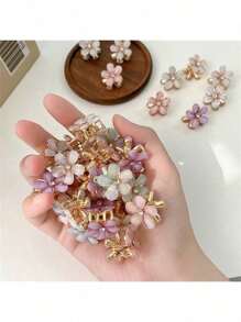 6pcs/Set Women's Mixed Color Alloy Crystal Flower Hair Clips, Elegant High-End Bangs/Fringe Clips, Princess Style Hair Accessories, Versatile For Daily Decoration, Dating, Commuting, Gift Flower Claw Clips