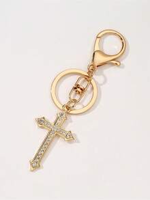 1pc Elegant Personalized Women's Alloy & Rhinestone Decorated Cross Keychain Pendant, Minimalist Design With Electroplated Finish, Fashionable Bag Accessory Or Keychain, Great Gift For Mother, Car Accessories, Bags, Charming, School, Gothic, Y2K Style - Multicolor-1 - View 1