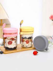 2 pièces/set Tasse en verre pour avoine overnight avec couvercle et cuillère, pot Mason scellé pour petit-déjeuner, salade, yaourt, tasse à salade, tasse portable pour pique-nique en plein air. Nouvelle tasse à eau en verre avec cuillère et couvercle, tasse à avoine overnight pot Mason tasse en verre portable avec couvercle et cuillère. Contenants pour avoine overnight avec couvercles : pots Mason. Avec couvercles et cuillères, petits pots Mason pour lait, céréales, fruits, salade, yaourt.