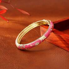 1 pieza Nuevo brazalete de estilo bohemio con baño de oro, esmalte y cloisonné con diseño floral, adecuado para joyería de mujeres y niñas