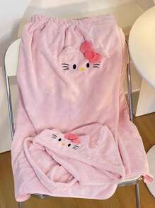 Sanrio 1 Stück Hello Kitty Bademantel Handtuch, süße rosa Korallen Fleece Katze, kann als Haarkappe verwendet werden, saugfähig und weich, ideal als Geburtstagsgeschenk für Freunde (einige Teile können zufällig sein), Duschhandtücher für Schönheitssalon, Hotel, Sport, Zuhause Essentials, Handtuch, Hautpflege
