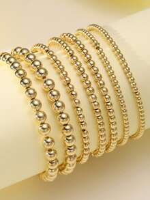 7pcs Retro Minimalist Beaded Bracelet Set, Elegant CCB Material, Suitable For Women, Daily, Commute, Date, Party, Holiday, Girlfriend Birthday Gift - Yellow Gold - View 3