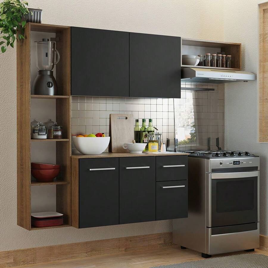 Mueble Cocina Compacto 180cm Easy Madesa Marron/negro