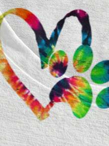 T Shirt Uomo Colorful Heart with Paw Print Maglietta Casual Manica Corta Regalo Amante Animali Stile Unico Comoda Qualità Moda Novità Outfit Estivo Must Have