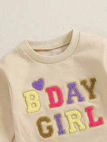 1st Birthday Outfit Baby Boy Girl Jumpsuit Cute Embroidery Long Sleeve Romper Bodysuit One Year Old Birthday Clothes - 杏色 - 查看 3