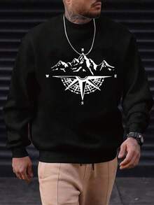 Herren Sweatshirt in Große Größen mit Rundhalsausschnitt und Langarm, Grafik, urbaner Straßen-Stil, geeignet für Lässig, Sport, Wochenenden, Frühling, Sommer, Herbst, Winter - Schwarz - Übersicht 1
