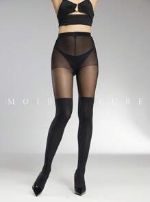 1pc Classic Versatile Sheer Jacquard Pantyhose, Suitable For Daily Commute And Nightclub, Cozy - Black - View 1