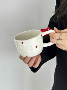 1pc French Ins-Style Handpainted Embossed Bow Ceramic Cup, Cute Polka Dot Floral Mug, Asymmetrical Water Cup, Home Afternoon Tea Coffee Cup, Latte Art Cup, Design Handmade Cup, Dessert Cup, Water Mug, Breakfast Milk Cup, Gift Cup Back To School - Multicolor - View 15