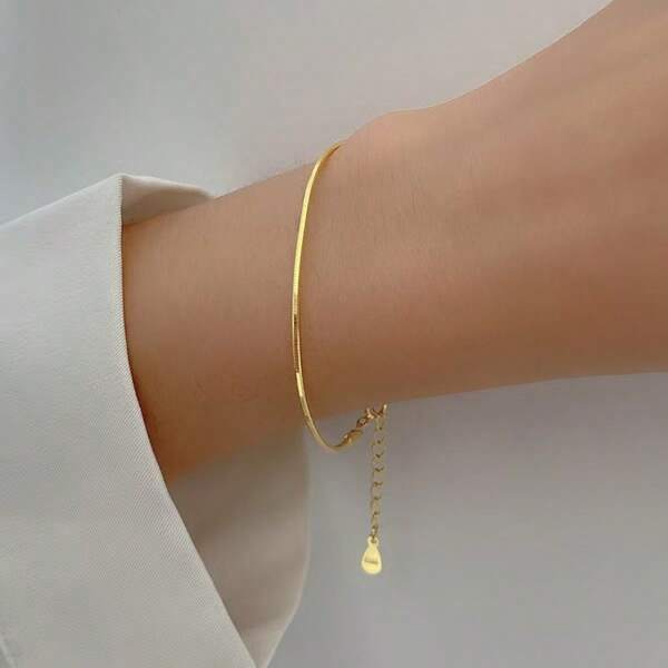 1 stuk S925 sterling zilveren vergulde delicate slangenbot enkelvoudige kettingarmband, geschikt voor dagelijks gebruik door vrouwen, maat 16~20 cm, verstelbare lengte