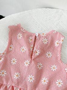 2pcs Girls Daisy Print Plaid Top And Pants Set, Summer - Pink - View 11