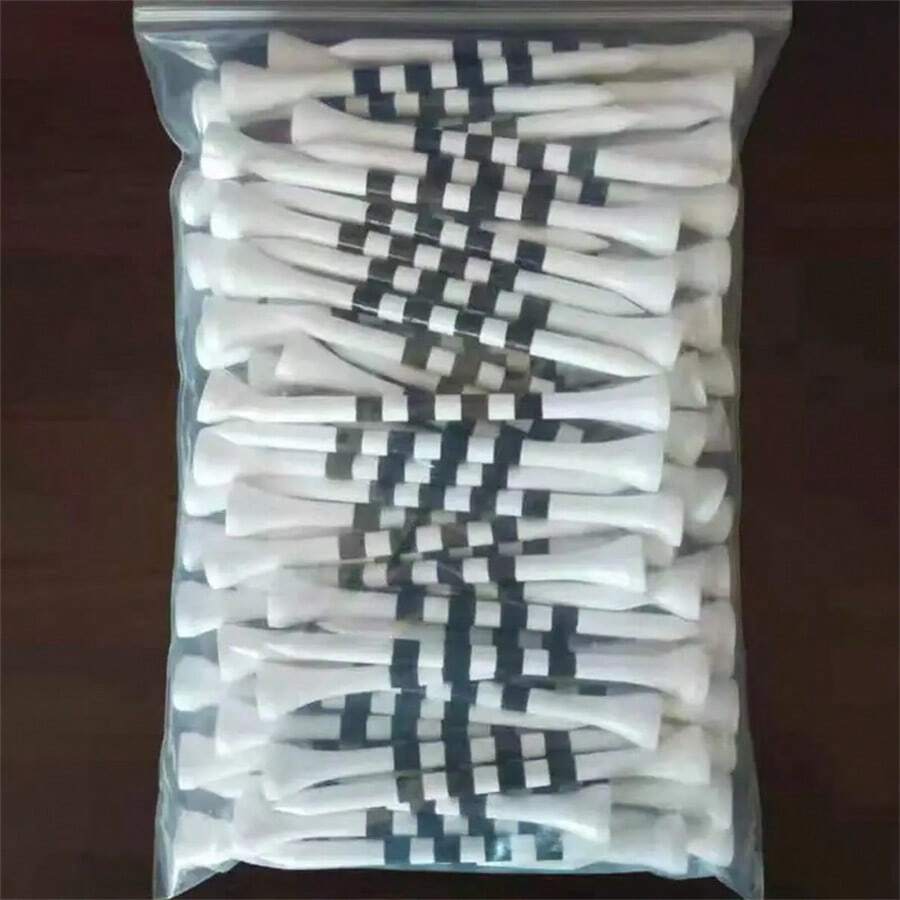 一套40/60/80/20支装优质竹制高尔夫球座 - 2.74英寸，柔韧白色带黑色条纹 - 适用于练习场和比赛场地，高尔夫球配件 - 1套