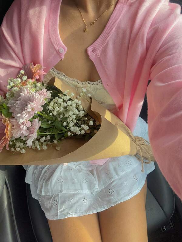 Minimalan Women's Fall And Winter Fashion Casual Temperament Elegant Simple Pink Color Solid Color Round Neck Long Sleeve Single Breasted Knitted Cardigan Sweater, Outdoor Travel Photography, Long Sleeves Sweater Basic Tops, Fall Clothes, Homecoming, Back To School, Casual, Halloween Clothes, Christmas Clothes For Date Night Women, Casual, Women's Winter Clothes, Chic, Brunch Outfits Winter Outfits For Women Pink Sweater