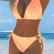 European And American Fashion Backless Bikini 2 Pieces Set, Pink Gradient Colorful Print Swimsuit, Summer Beach Essential - Orange - View 5