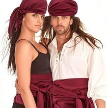 1-3件套圣诞新款缎面海盗头带、腰带、毛毡骷髅眼罩，趣味角色扮演中世纪文艺复兴海盗服装配饰，化装舞会魔术道具，情人节 - 彩色 - 查看 6