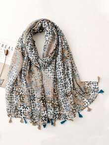 1 件几何图案和花卉流苏轻质夏季围巾/披肩，适合女士日常穿着和旅行