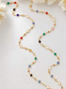 1 件金属长项链，彩色水晶颈链，简约长吊坠项链，适合女性日常佩戴