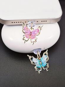 Nút chống bụi kim loại hình bướm chuyển màu, phụ kiện trang trí điện thoại chống bụi thiết kế quyến rũ - Nhiều màu - Xem 2
