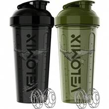 2 Pack 28oz Fitness Shaker Bottles With Stainless Steel Whisk Balls, Leakproof Protein Mixer Cup For Gym Workout School Travel, Includes Cleaning Brush & Wide Mouth Design For Easy Mixing - 94) 綠色/黑色 - 查看 1