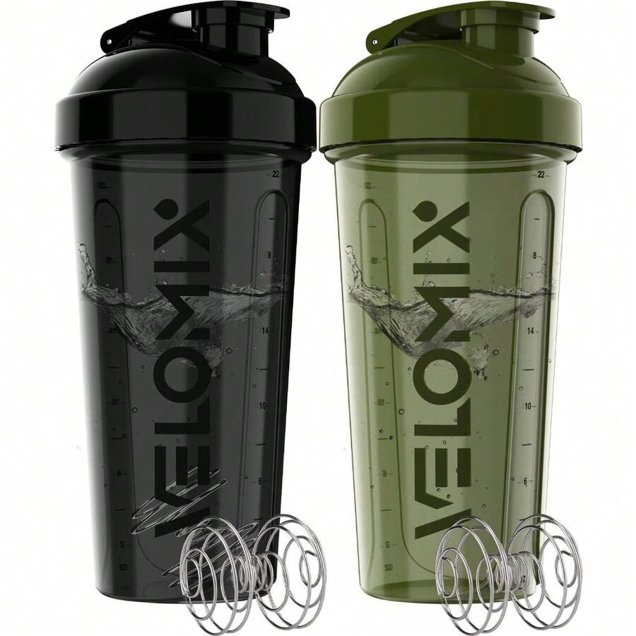 2 Pack 28oz Fitness Shaker Bottles With Stainless Steel Whisk Balls, Leakproof Protein Mixer Cup For Gym Workout School Travel, Includes Cleaning Brush & Wide Mouth Design For Easy Mixing - 94) 綠色/黑色 - 查看 1