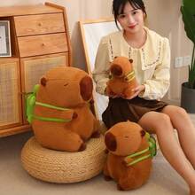 25cm Capybara Plush Toy Simulation Capybara Stuffed Animals Plushie With Turtle Schoolbag For Kids Birthday Christmas Gift Throw Pillow, The Perfect Decoration - The Perfect Gift. The Perfect Choice For Home Room Decoration, Sofa Decoration