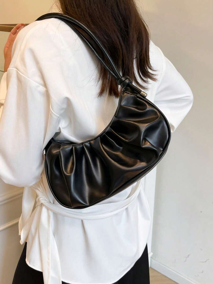 时尚轻巧的新月形褶皱商务包，适合少女、大学生、年轻专业人士和办公室职员，非常适合办公室、学校、工作、商务活动、通勤、户外活动、旅行和社交场合