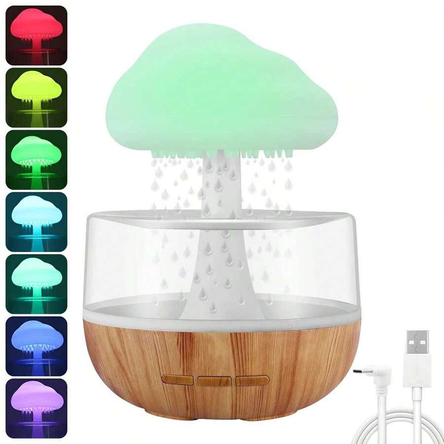 Cloud Rain Zen Mushroom Lamp, Colorful Gradient Diffuser For Aromatherapy, Mini Humidifier, Battery Capacity 1500mAh, Desk Fountain For Relaxation And Sleep Aid, Essential For Home Or Office.Bedside Sleeping Relaxing Mood Water Drop Sound - Multicolor - View 1