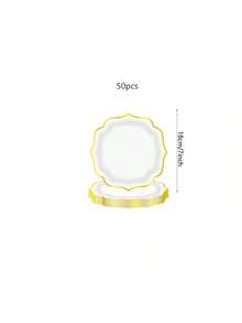 10 件/20 件，白色扇贝形 9 英寸/7 英寸纸盘，金箔白色扇贝形甜点纸盘，一次性扇贝纸盘带金箔边缘浅白盘，适用于茶会沐浴生日 - 白色 - 查看 13